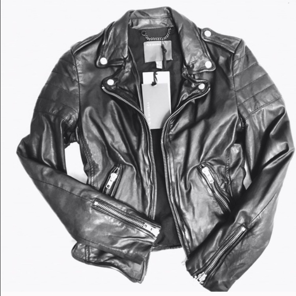 Muubaa Black Leather Moto Jacket